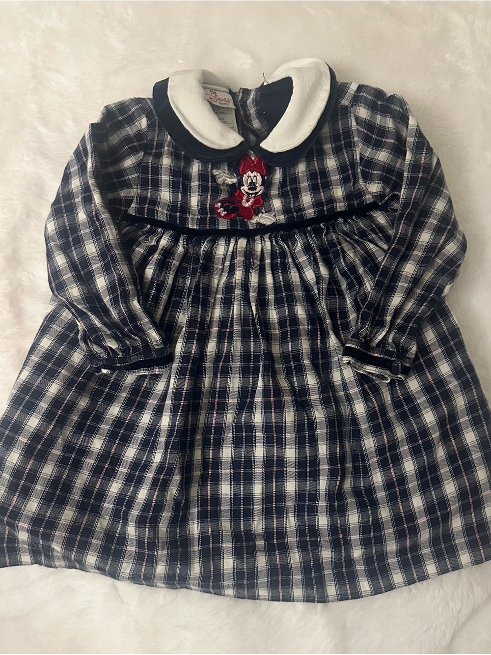 Disney Navy and White Plaid Long-Sleeve Dress with Peter Pan Collar
